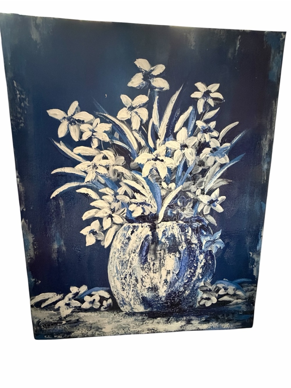 Original Artwork Acrylic on Canvas Abstract Textured Florals 16 x 20"